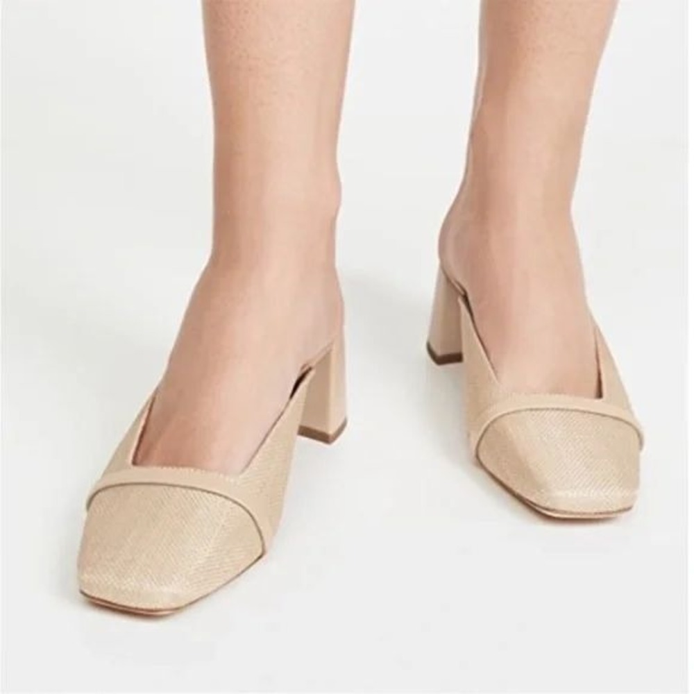 Malone Souliers Mules Women 39 Beige Raffia Block Heel Square Toe Italian Luxury